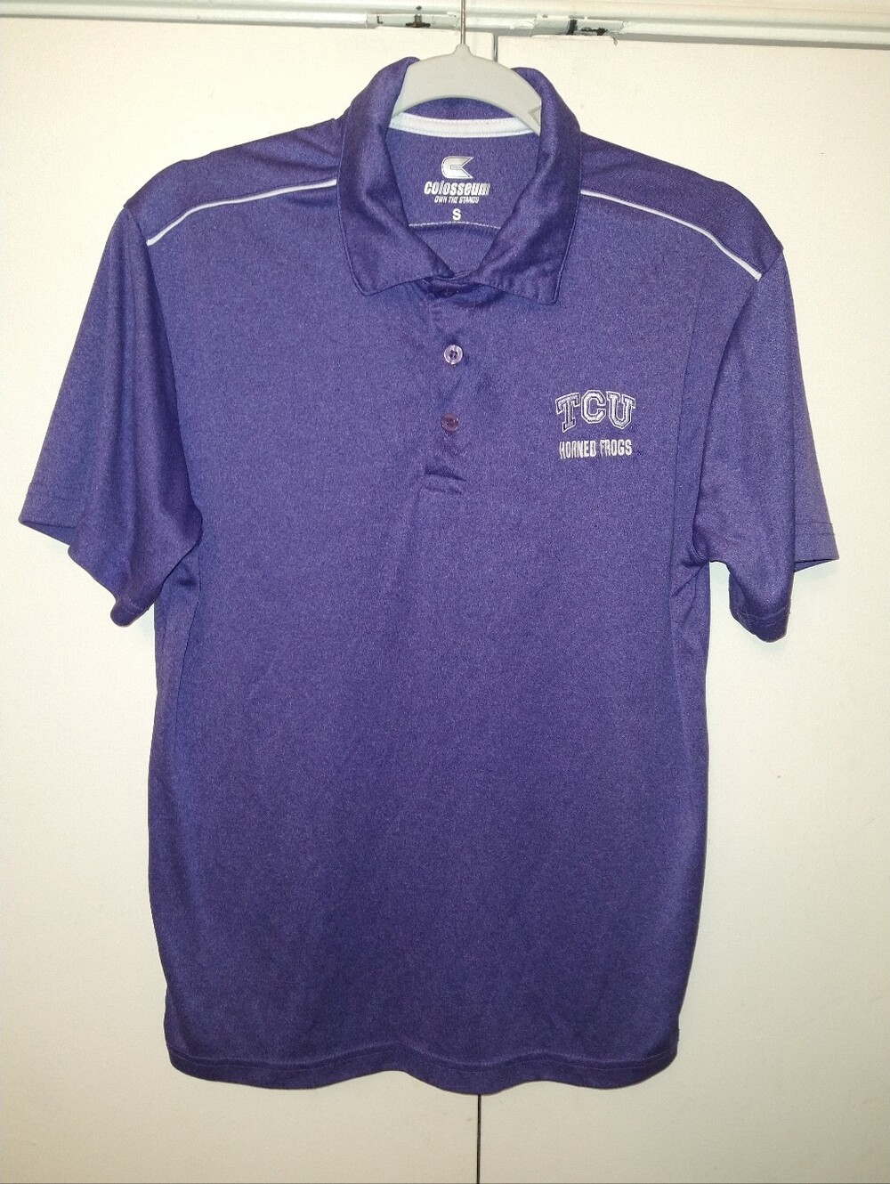 Colosseum TCU Horned Frogs NCAA Short Sleeve Polo Shirt Men's sz Small.